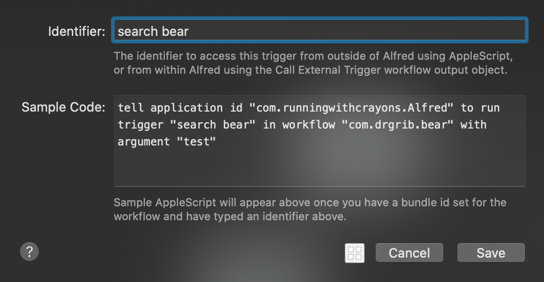 Bear app external trigger