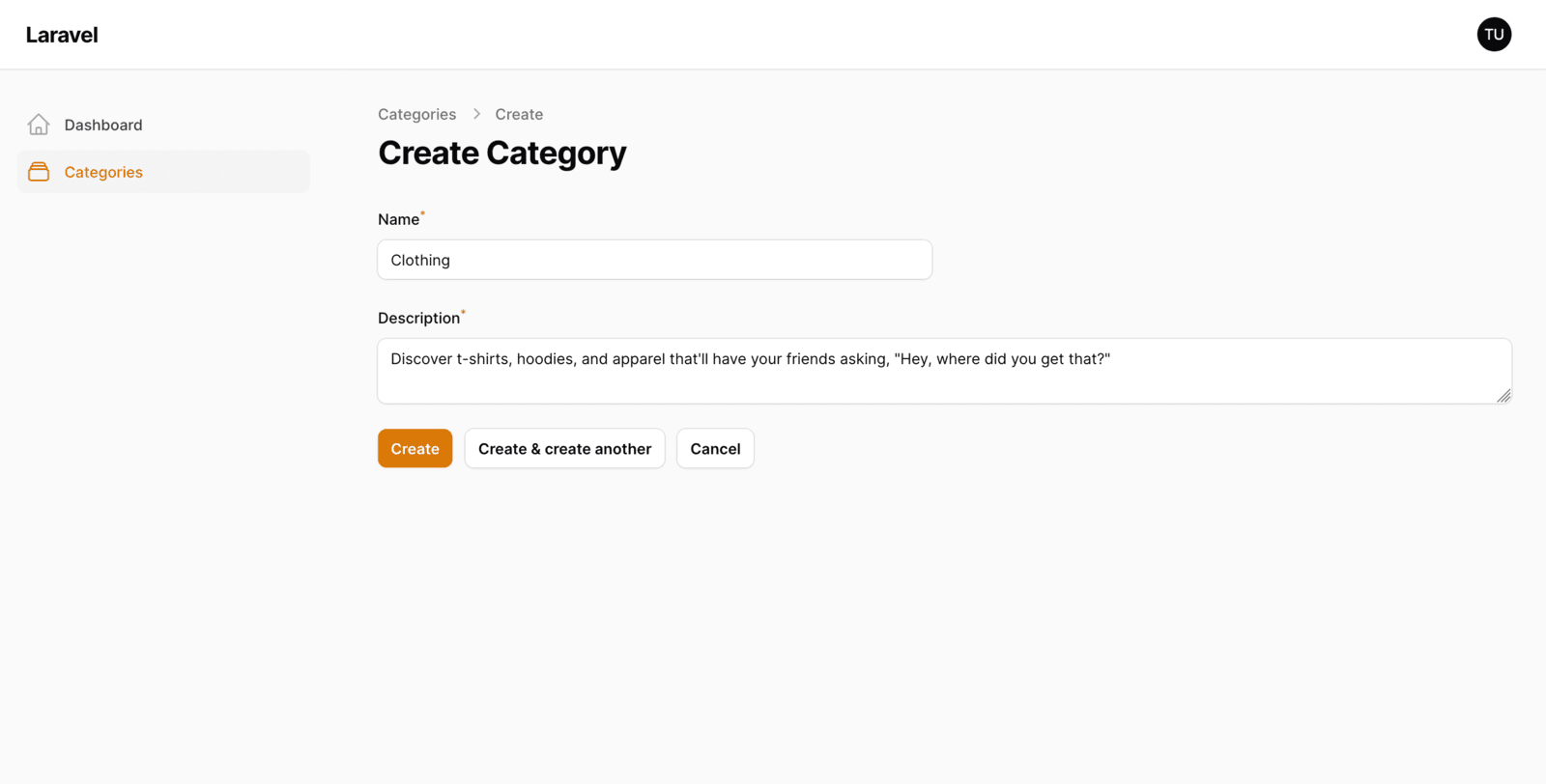 Filament Category Form