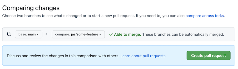 The Create Pull Request button on the branch compare page.