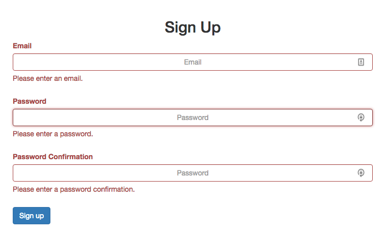 redux signup form with styled errors